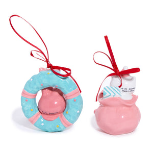 Hello Kitty and My Melody 2-pc Holiday Ceramic Ornament Set (Pastel Pink) Seasonal Blue Sky Clayworks
