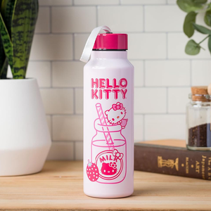 Hello Kitty Stainless Steel Water Bottle (Strawberry Milk) Travel Silver Buffalo