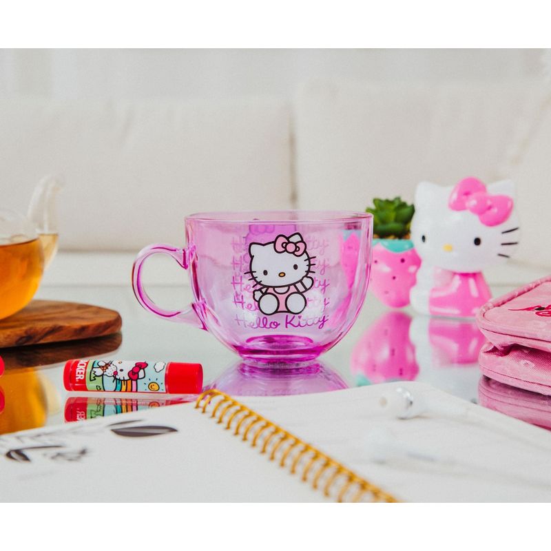 Hello Kitty Signature Pink Glass Mug Home Goods Silver Buffalo LLC   