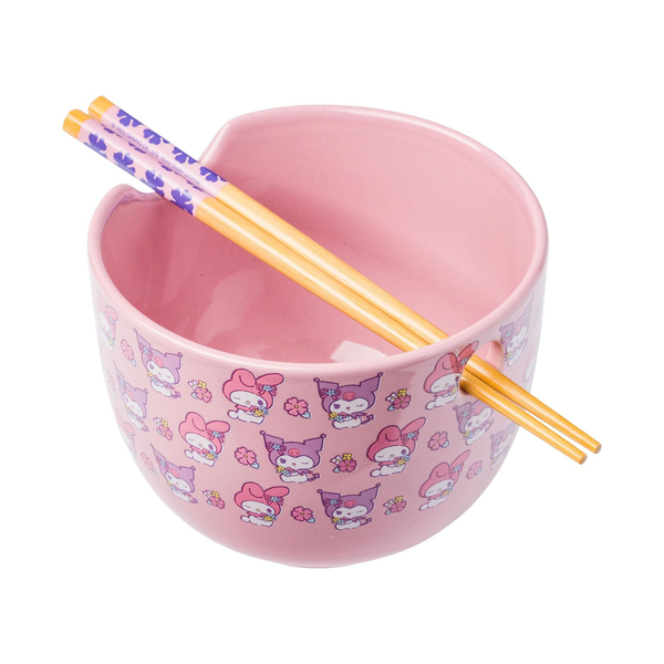 My Melody & Kuromi Ceramic Ramen Bowl and Chopstick Set (Pastel Flower
