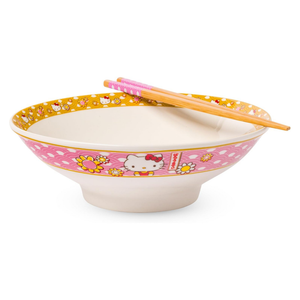 Hello Kitty Ceramic Noodle Bowl and Chopstick Set (Golden Flowers) Home Goods Silver Buffalo