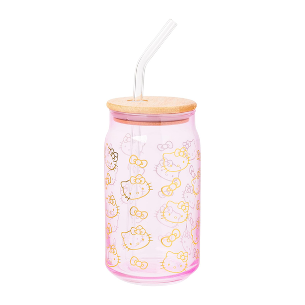 Hello Kitty Pink Glass Jar Tumblers with Bamboo Lid (Set of 2) Hello Kitty Pink Glass Jar Tumblers with Bamboo Lid (Set of 2)
