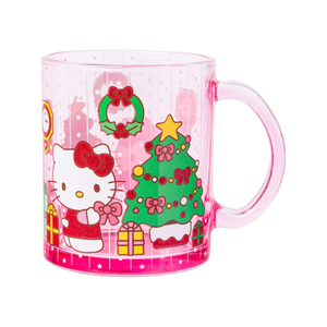 Hello Kitty Pink Glass Mug (Holiday Glitter) Seasonal Silver Buffalo