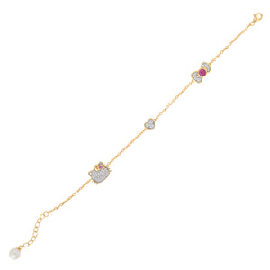 Hello Kitty Two-Tone Gold Plated Icons Bracelet (Pink & White Sapphire) Jewelry JACMEL JEWELRY INC