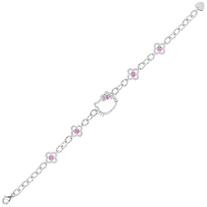 Hello Kitty Quatrefoil Sterling Silver Bracelet (Pink & White Sapphire) Jewelry JACMEL JEWELRY INC