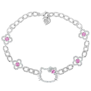 Hello Kitty Quatrefoil Sterling Silver Bracelet (Pink & White Sapphire) Jewelry JACMEL JEWELRY INC
