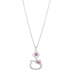 Hello Kitty 18" Quatrefoil Sterling Silver Pendant Necklace (Pink & White Sapphire) Jewelry JACMEL JEWELRY INC