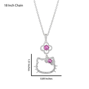 Hello Kitty 18" Quatrefoil Sterling Silver Pendant Necklace (Pink & White Sapphire) Jewelry JACMEL JEWELRY INC