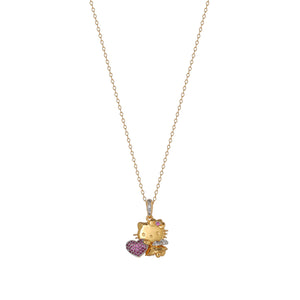 Hello Kitty 18" Two-Tone Gold Plated Angel Necklace (Pink & White Sapphire) Jewelry JACMEL JEWELRY INC