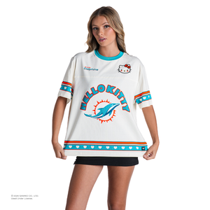 Hello Kitty x The Wild Collective Miami Dolphins Drop Shoulder Boyfriend Tee Apparel The Wild Collective