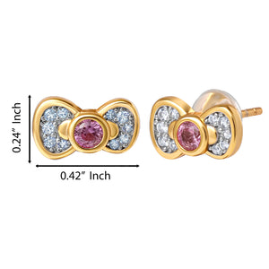Hello Kitty Two-Tone Gold Plated Bow Stud Earrings (Pink & White Sapphire) Jewelry JACMEL JEWELRY INC
