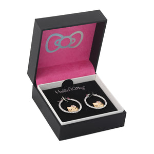 Hello Kitty Two-Tone Gold Plated Hoop Earrings (White Sapphire) Jewelry JACMEL JEWELRY INC