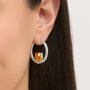 Hello Kitty Two-Tone Gold Plated Hoop Earrings (White Sapphire) Jewelry JACMEL JEWELRY INC
