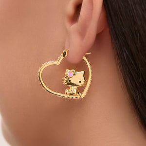 Hello Kitty Gold Plated Heart-Shaped Hoop Earrings (Pink & White Sapphire) Jewelry JACMEL JEWELRY INC