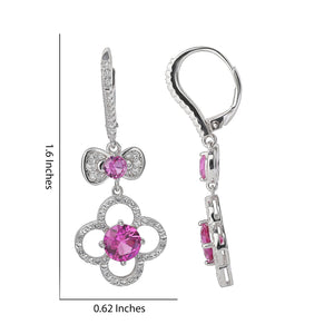Hello Kitty Quatrefoil Sterling Silver Drop Earrings (Pink & White Sapphire) Jewelry JACMEL JEWELRY INC