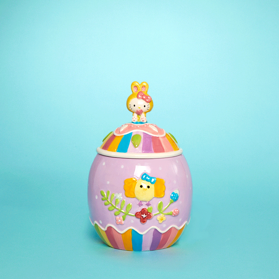 Hello Kitty Ceramic Easter Egg Cookie Jar Home Goods Blue Sky Clayworks   