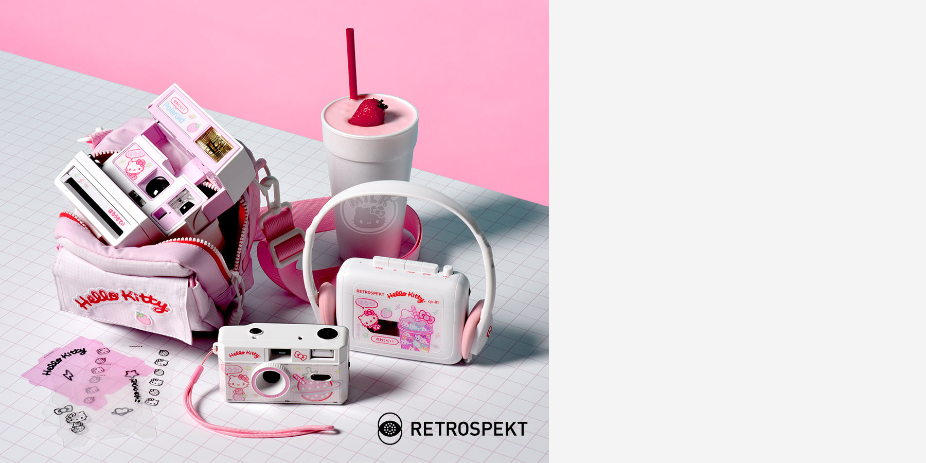 Image of Hello Kitty x Retrospekt Strawberry Milk Collection.