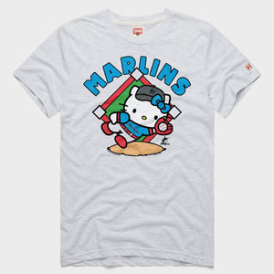 Hello Kitty x Miami Marlins Catch Tee (Adult- Unisex) Apparel HOMAGE Ash XS