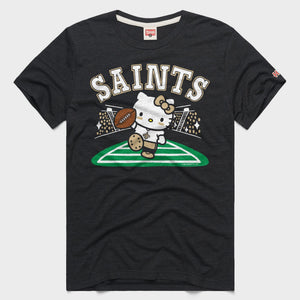 Hello Kitty x New Orleans Saints Touchdown Tee (Adult- Unisex) Apparel HOMAGE Charcoal XS