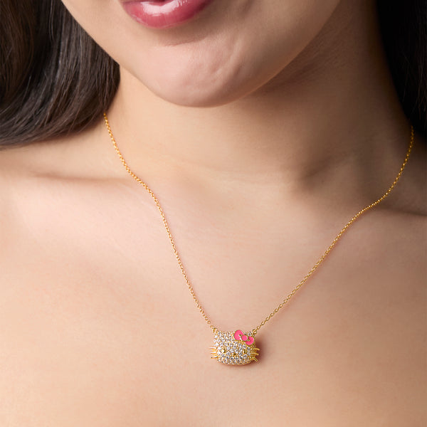 Hello Kitty Jewelry Jack一体型アクセサリー Hello Kitty 18” Gold Plated Face Pave 3D Necklace