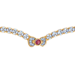 Hello Kitty Two-Tone Gold Plated Bow Tennis Necklace (Pink & White Sapphire) Jewelry JACMEL JEWELRY INC