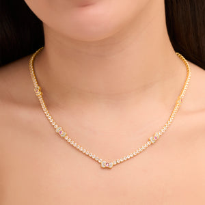 Hello Kitty Two-Tone Gold Plated Bow Tennis Necklace (Pink & White Sapphire) Jewelry JACMEL JEWELRY INC