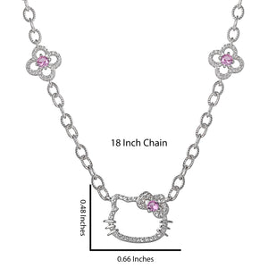 Hello Kitty 18" Quatrefoil Sterling Silver Drop Necklace (Pink & White Sapphire) Jewelry JACMEL JEWELRY INC