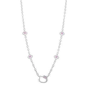 Hello Kitty 18" Quatrefoil Sterling Silver Drop Necklace (Pink & White Sapphire) Jewelry JACMEL JEWELRY INC