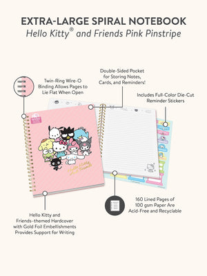Hello Kitty and Friends x Studio Oh! Pink Pinstripe Extra-Large Spiral Notebook