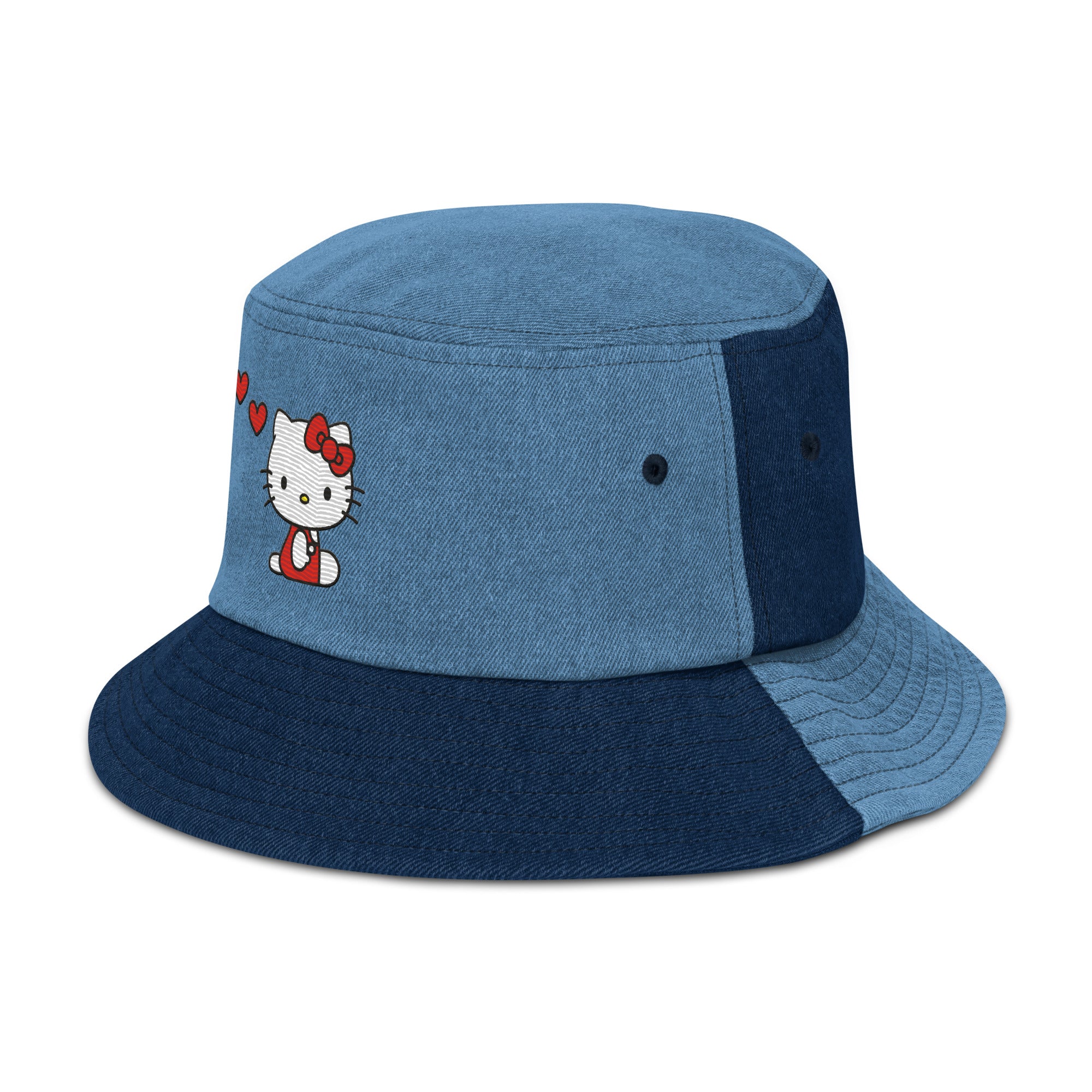 Hello Kitty Embroidered Denim Bucket Hat Accessory Printful Classic / Light Denim  