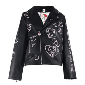 Hello Kitty x Lola + The Boys Adult Graffiti Biker Jacket (Black) Apparel Lola and The Boys NYC INC