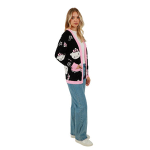 Hello Kitty Cozy Face Knit Cardigan (Black & Pink) Apparel BIOWORLD