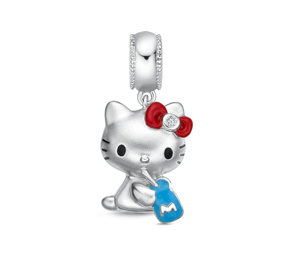Hello Kitty Milk Bottle Silver Diamond Charm