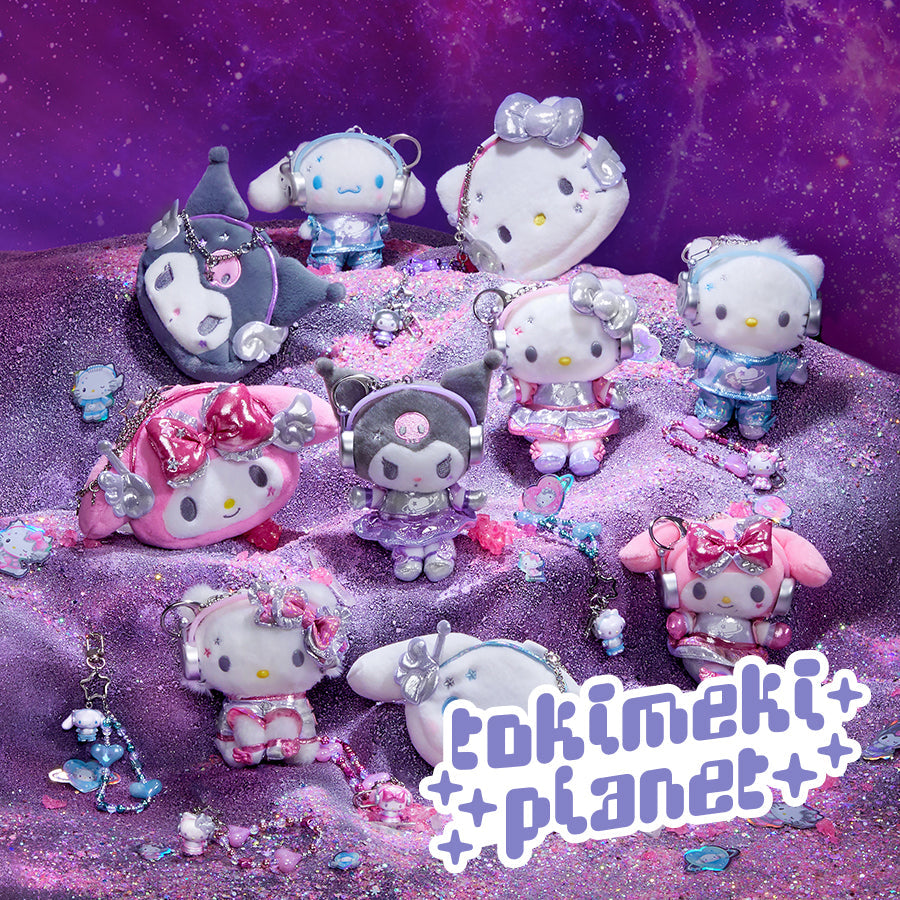Out of this world cute text. Tokimeki Planet Series featuring plush displayed on a planetary background. 
