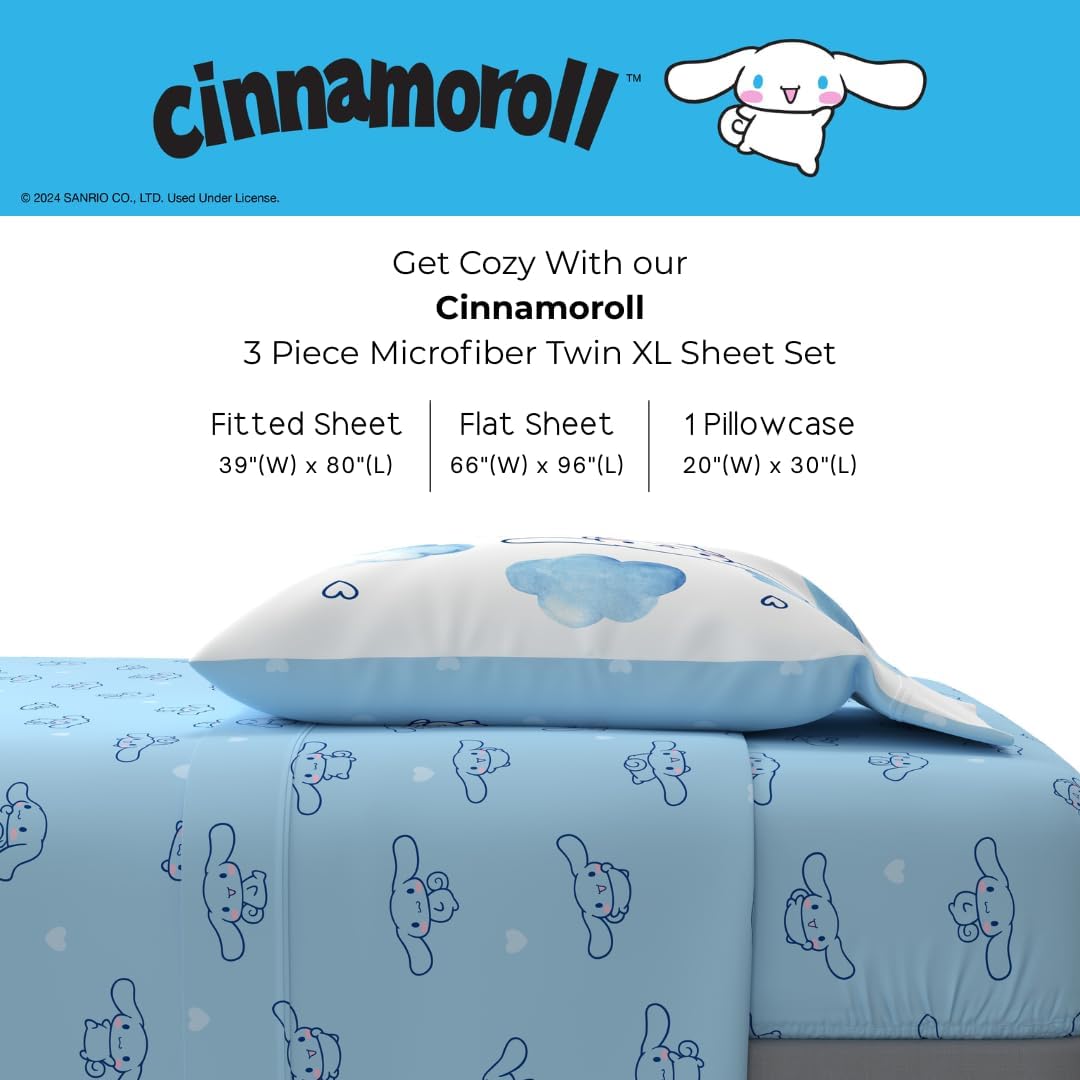 Cinnamoroll Bouncing Clouds Microfiber Sheet Set Home Goods Franco Manufacturing Co Inc Multi TWIN