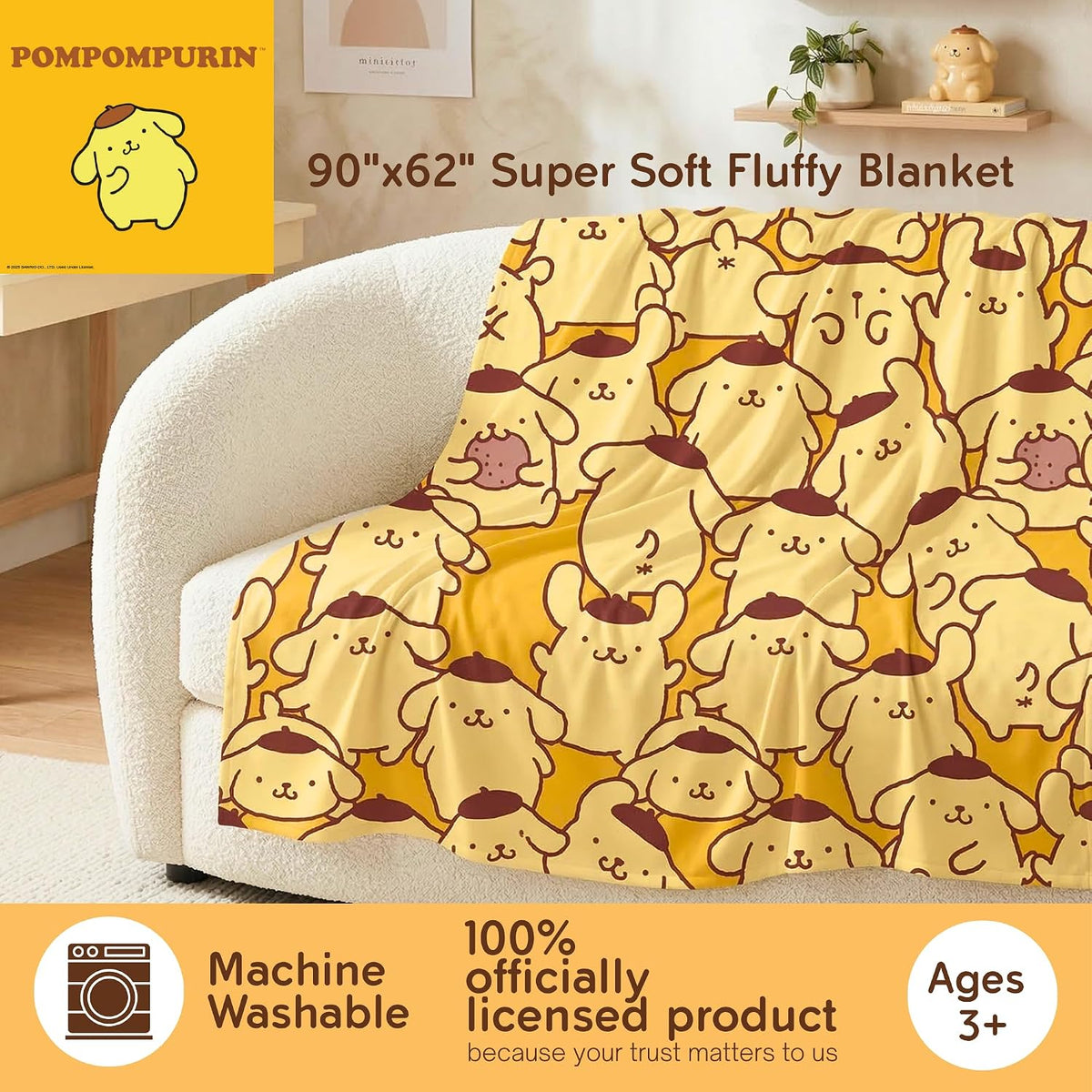 Pompompurin Throw Blanket (On Repeat) Home Goods Franco Manufacturing Co Inc