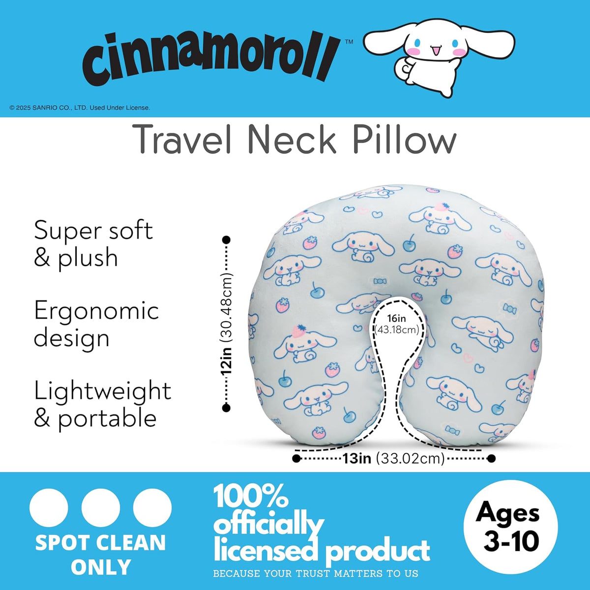 Cinnamoroll Travel Neck Pillow (Cloud Snuggles) Travel Franco Manufacturing Co Inc