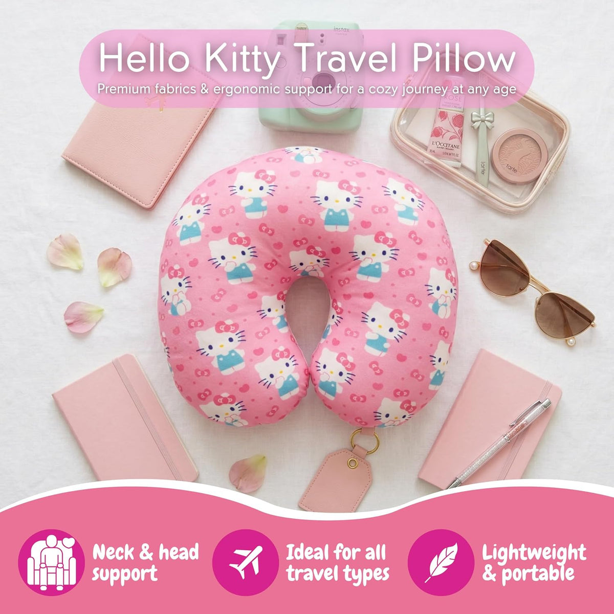 Hello Kitty Travel Neck Pillow (Bows & Hearts) Travel Franco Manufacturing Co Inc