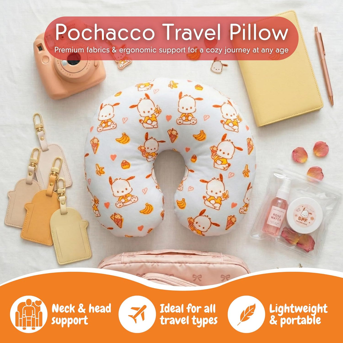 Pochacco Travel Neck Pillow (Bananas) Travel Franco Manufacturing Co Inc