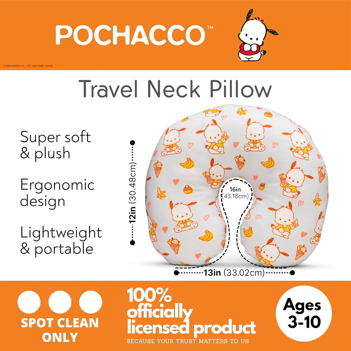 Pochacco Travel Neck Pillow (Bananas) Travel Franco Manufacturing Co Inc