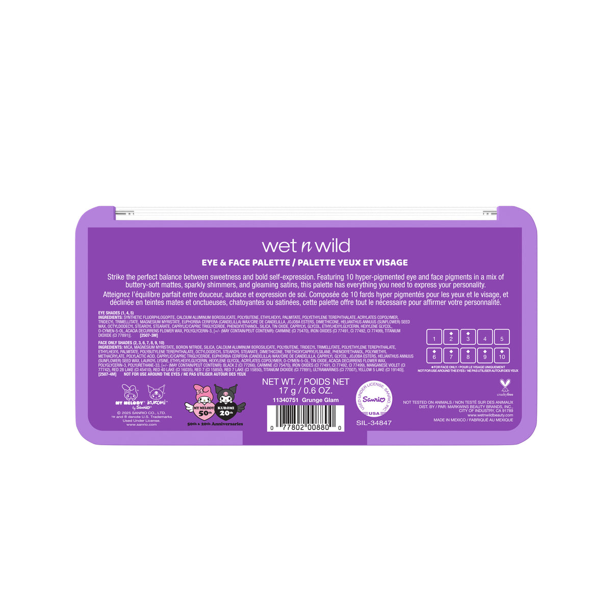 My Melody & Kuromi x Wet n Wild Eye & Face Palette (Kuromi) Beauty MARKWINS