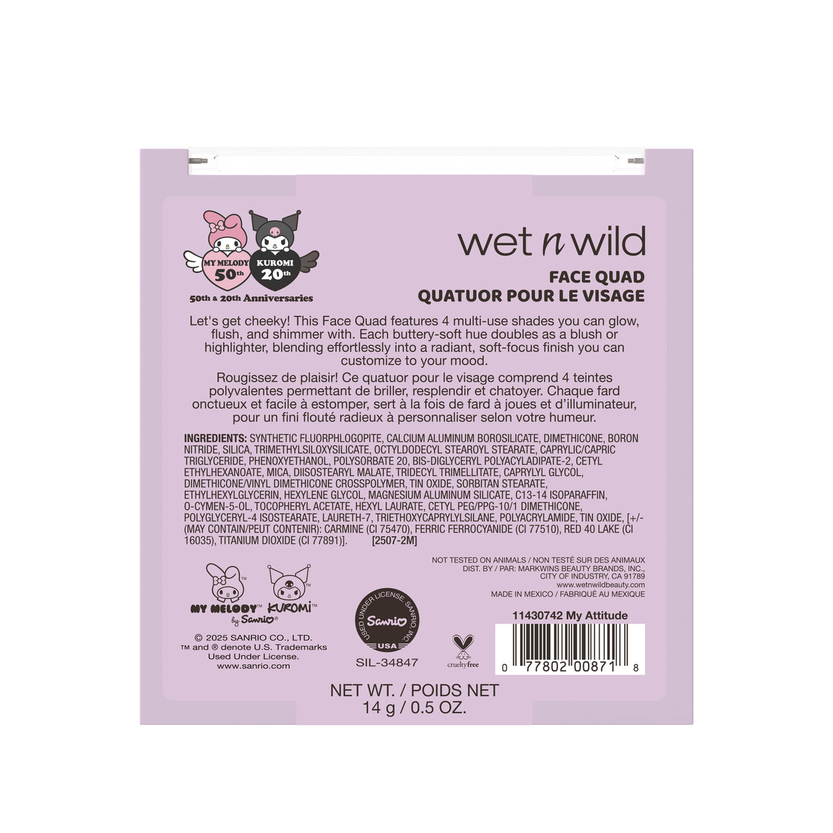 My Melody & Kuromi x Wet n Wild Face Quad (Kuromi) Beauty MARKWINS