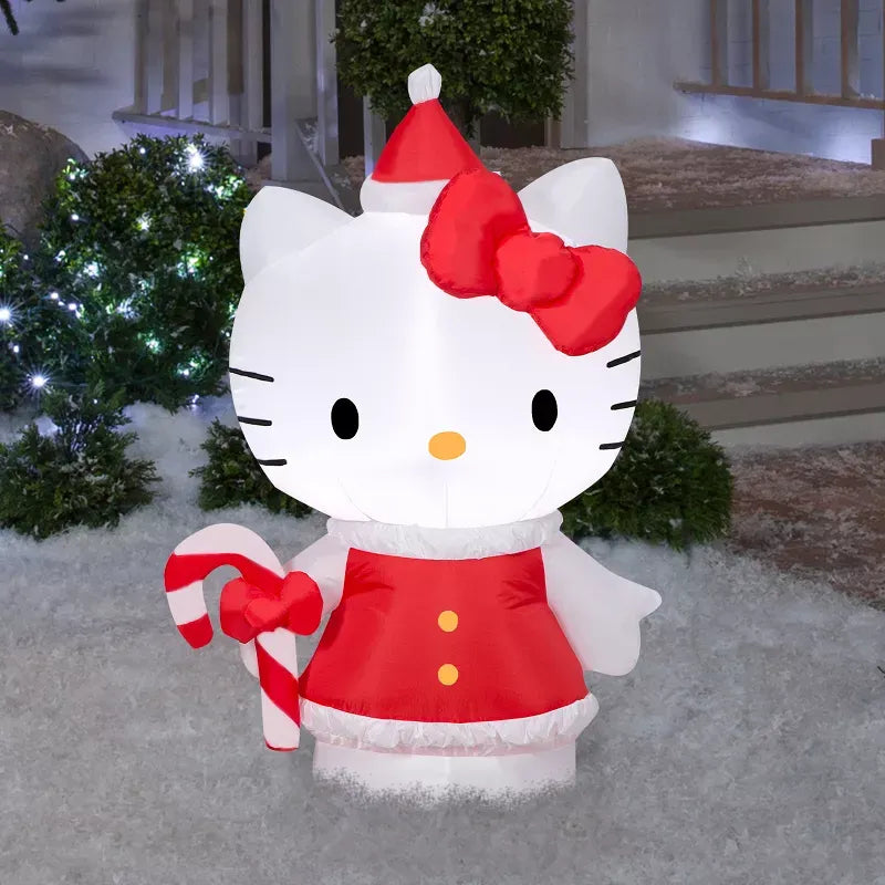 airblown inflatables christmas hello kitty with red dress sanrio Gemmy 4.5 ft Hello Kitty Christmas Inflatable
