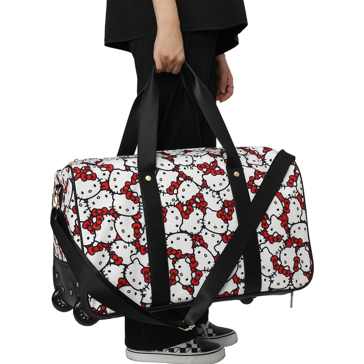 Hello Kitty All-Over Print Rolling Duffle Bag Travel BIOWORLD   