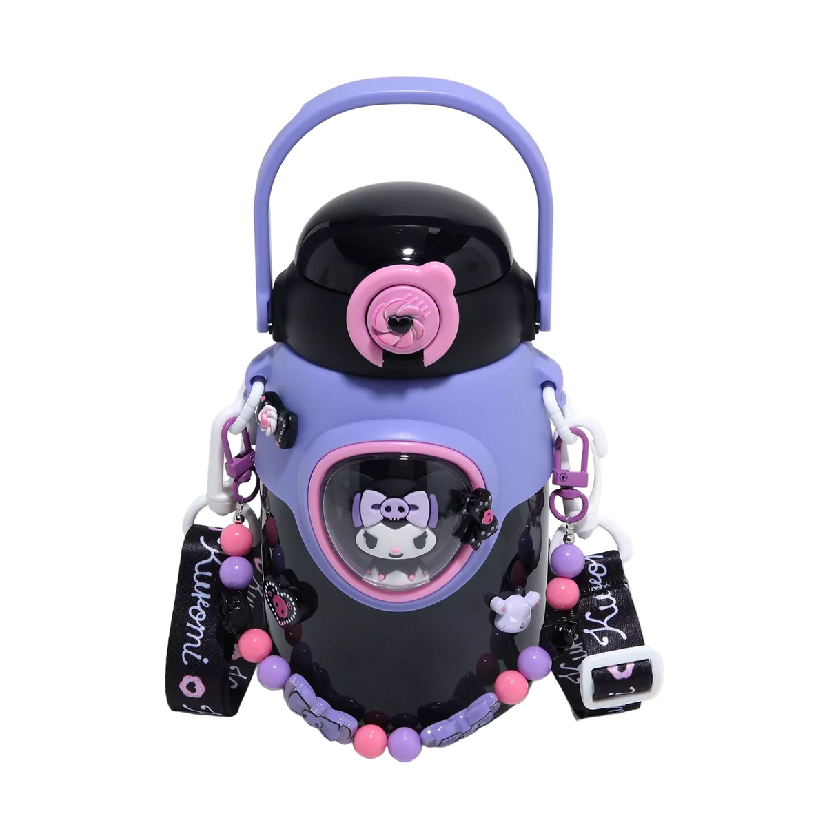 Kuromi Travel Water Bottle With Lanyard Home Goods BIOWORLD