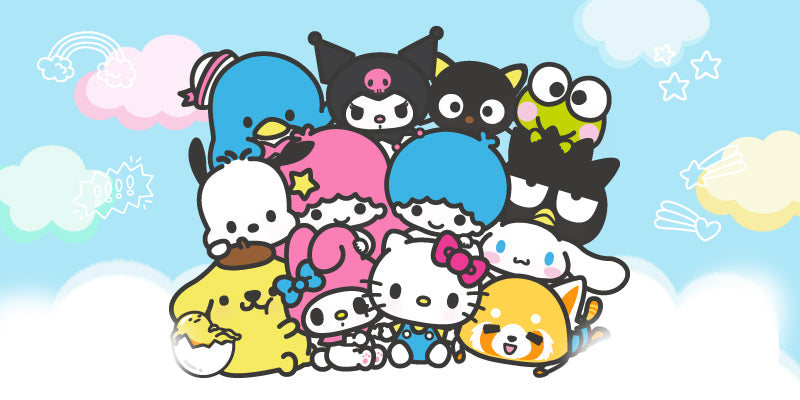 Sanrio characters on a pastel background