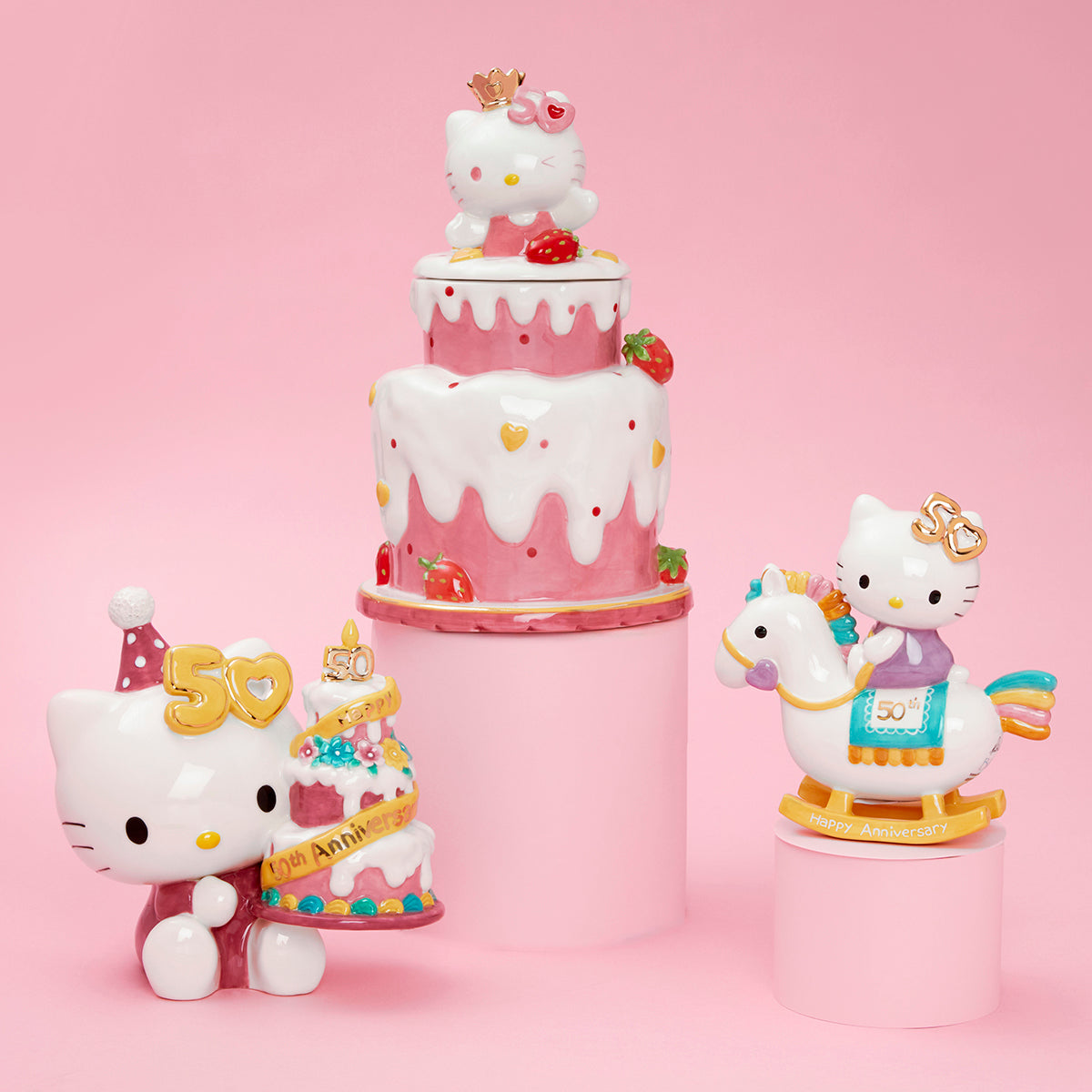 Hello Kitty 50th Anniversary Ceramic Celebration Cake Figurine Home Goods Blue Sky Clayworks   
