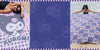 A Kuromi-themed beach blanket shown in a split lifestyle collage. On the left, a woman lies on a purple and pink Kuromi-patterned blanket on the sand.