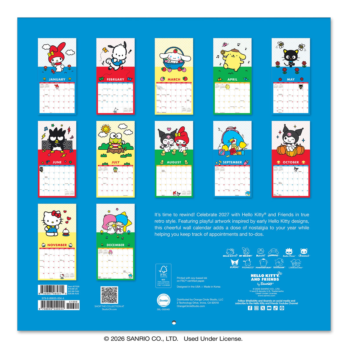 Hello Kitty and Friends 2027 Retro Wall Calendar
