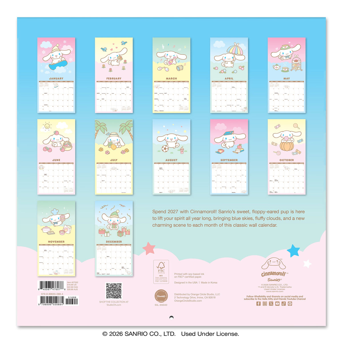 Cinnamoroll 2027 Classic Wall Calendar